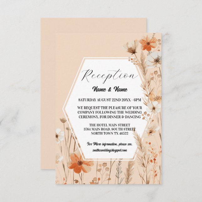 Carte D'accompagnement Fleurs de réception de mariage Boho d'été (Devant / Derrière)