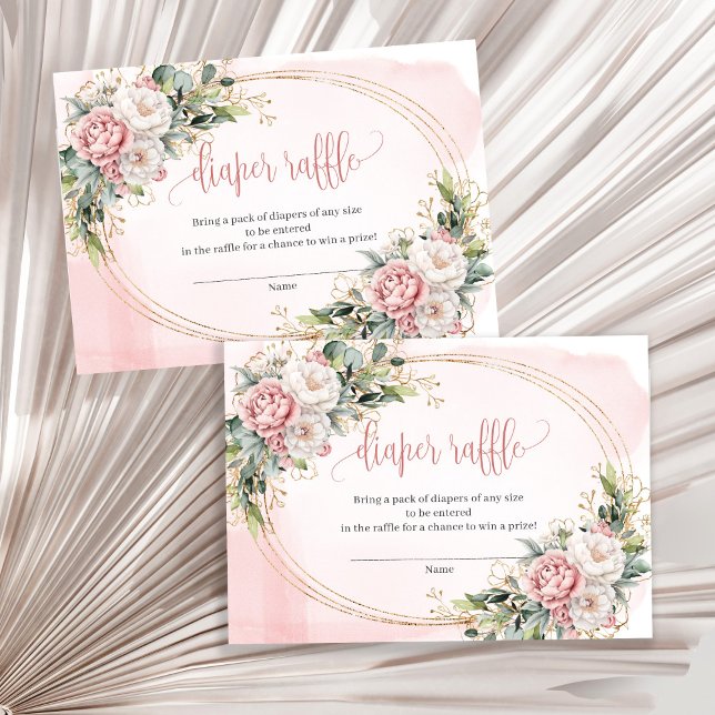 Carte D'accompagnement Fleurs de rose en or vert Raffle couche (Soft Rose Gold Flowers Greenery Diaper Raffle)
