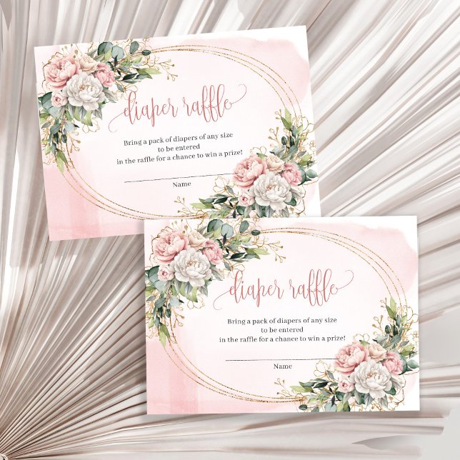 Carte D'accompagnement Fleurs de Rose Gold Eucalyptus Fille Bébé Ticket d (Rose Gold Flowers Eucalyptus Baby Girl Raffle Slip)