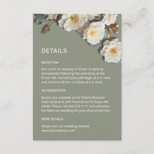 Carte D'accompagnement Fleurs de roses 3D blanches (Devant)