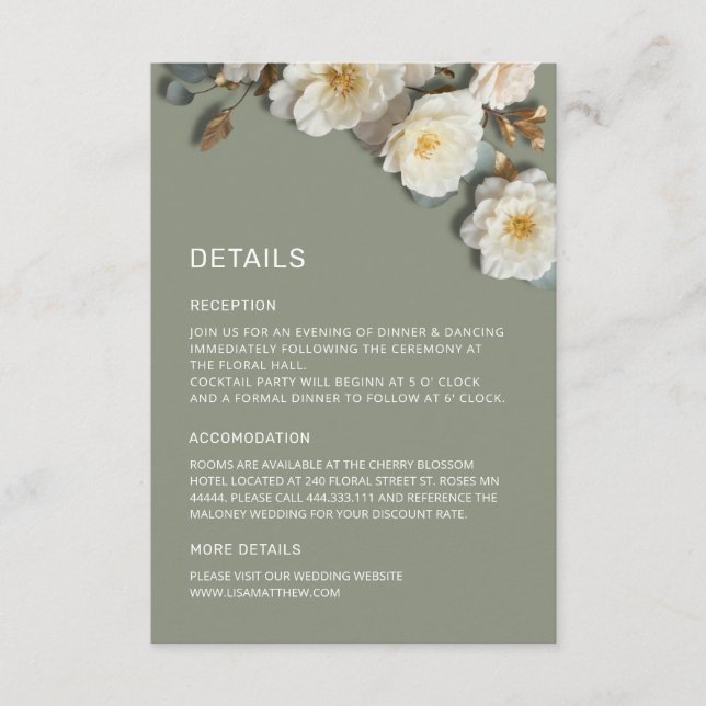 Carte D'accompagnement Fleurs de roses 3D blanches (Devant)