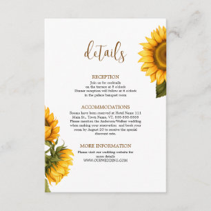 Carte D'accompagnement Fleurs de soleil lumineuses détails mariage minima