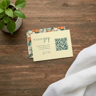 Carte D'accompagnement Fleurs d'été colorées Code QR, Mariage RSVP