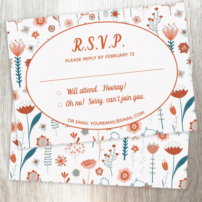 Carte D'accompagnement Fleurs d'été scandinaves Boho Mariage R.S.V.P. (Scandinavian flowers peach white and teal RSVP card)