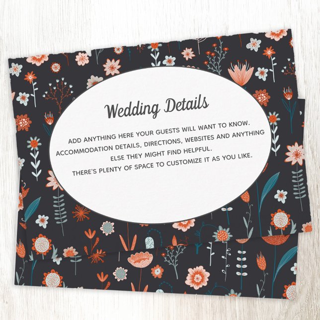 Carte D'accompagnement Fleurs d'été scandinaves Détails Mariage foncé (Wedding enclosure card with scandinavian dark floral pattern)