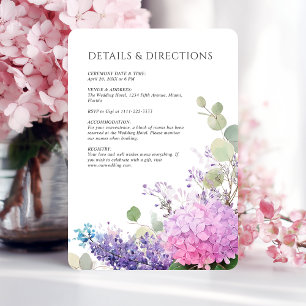 Carte D'accompagnement Fleurs d'hortensia rose aquarelle mariage élégant