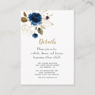 Carte D'accompagnement Fleurs d'or Bleu Whimsical Détails Mariage