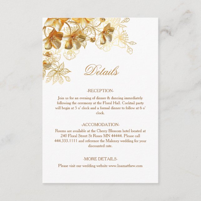 Carte D'accompagnement Fleurs en or 3D blanches (Devant)