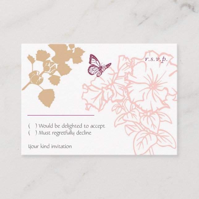 Carte D'accompagnement Fleurs et papillons illustrés RSVP (Devant)