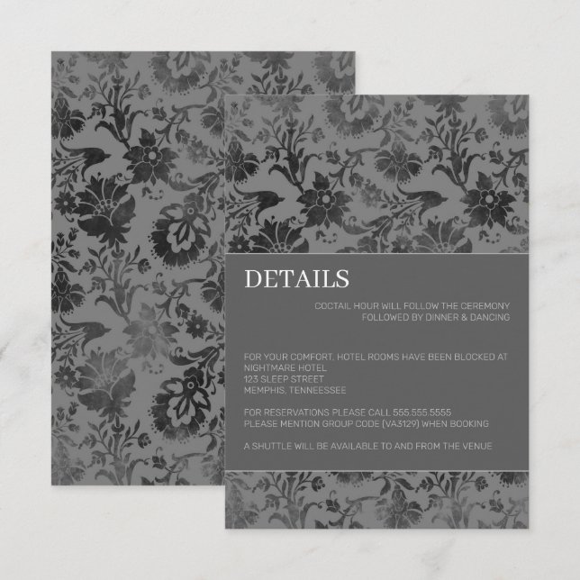 Carte D'accompagnement Fleurs Gris foncé (Devant / Derrière)