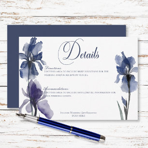Carte D'accompagnement Fleurs Iris Bleues Détails Mariage moderne