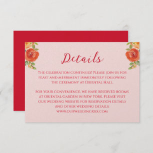 Carte D'accompagnement Fleurs jaunes oranges Détails du mariage chinois