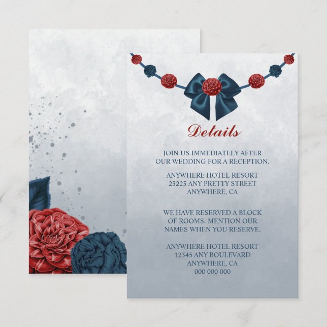 Carte D'accompagnement fleurs marine et bordeaux beaux détails de l'arc (Devant / Derrière)