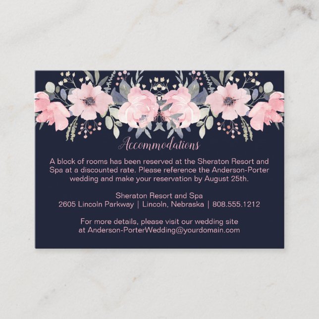 Carte D'accompagnement Fleurs rose pâle - Navy | (Devant)