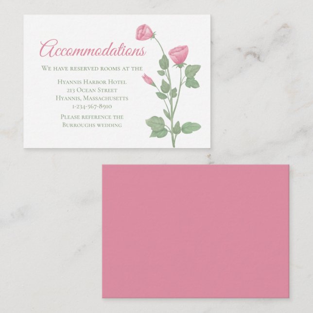 Carte D'accompagnement Fleurs rose printanière Hébergements Mariages (Devant / Derrière)