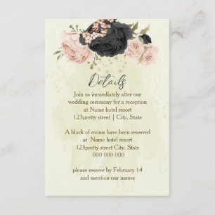 Carte D'accompagnement fleurs rose vif noir détails du mariage