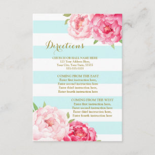 Carte D'accompagnement Fleurs roses Aqua Stripes Mariage Direction Insert