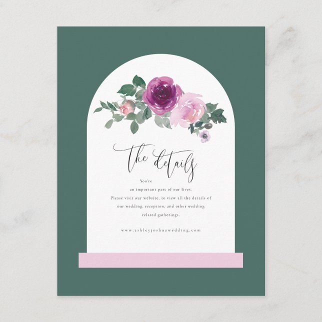 Carte D'accompagnement Fleurs roses blanches arc feuillage vert (Devant)