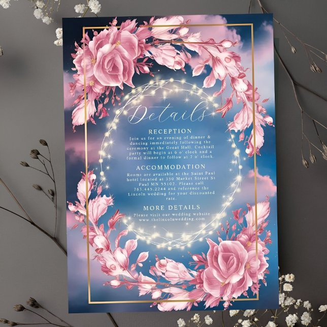Carte D'accompagnement Fleurs Roses Et Étincelles Mariage (Créateur téléchargé)