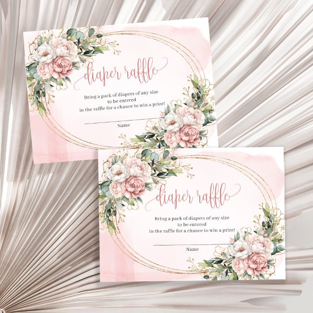 Carte D'accompagnement Fleurs Roses Poussiéreuses Délicates Raffle de Cou (Delicate Dusty Pink Flowers Greenery Diaper Raffle)