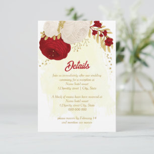 Carte D'accompagnement fleurs rouges et blanches foncées or mariage botan