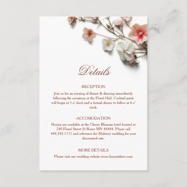 Carte D'accompagnement Fleurs sauvages 3D blanches (Devant)