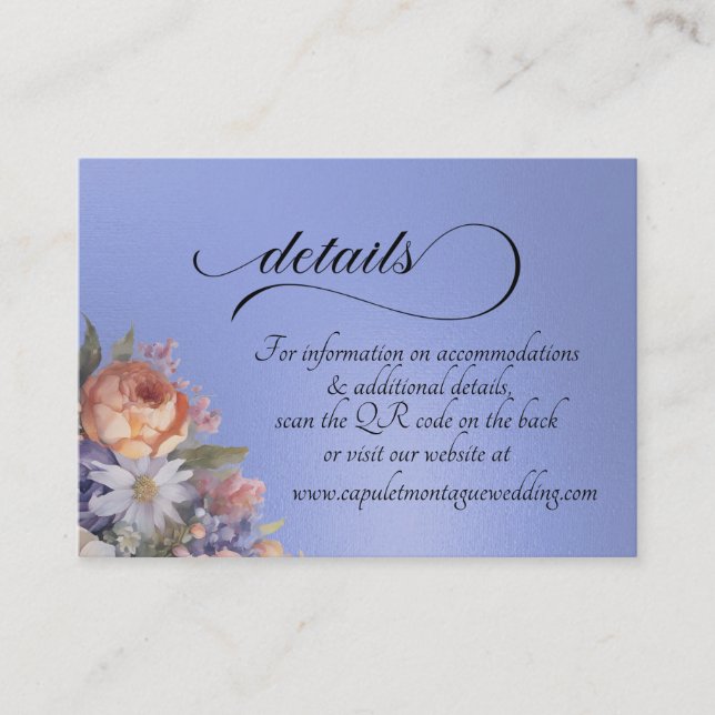 Carte D'accompagnement Fleurs sauvages aquarelle, code QR - Bleu (Devant)