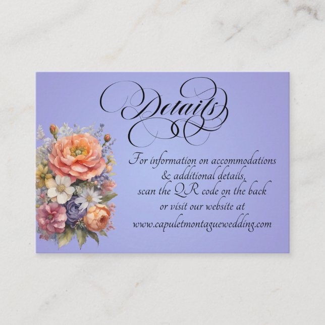 Carte D'accompagnement Fleurs sauvages aquarelle, code QR - Bleu ciel (Devant)