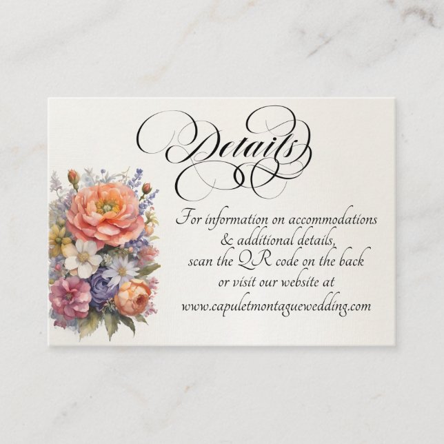 Carte D'accompagnement Fleurs sauvages aquarelle, code QR - Crème (Devant)