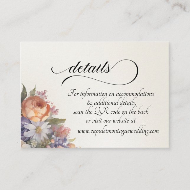 Carte D'accompagnement Fleurs sauvages aquarelle, code QR - ivoire (Devant)