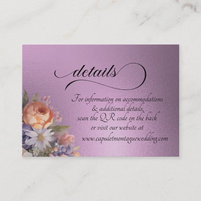 Carte D'accompagnement Fleurs sauvages aquarelle, code QR - Lavande (Devant)
