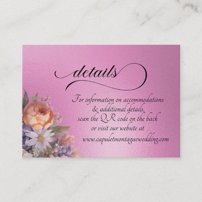 Carte D'accompagnement Fleurs sauvages aquarelle, code QR - Rose rose (Devant)