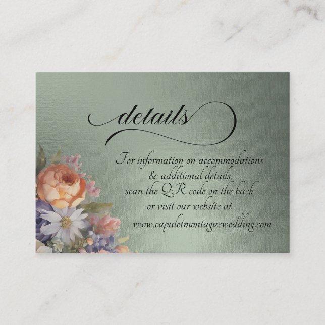 Carte D'accompagnement Fleurs sauvages aquarelle, code QR - Sage (Devant)
