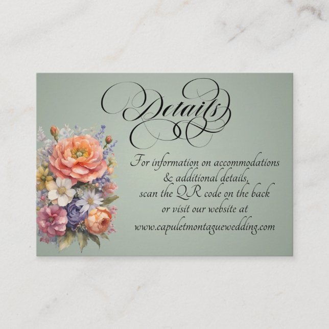 Carte D'accompagnement Fleurs sauvages aquarelle, code QR - Sauge (Devant)