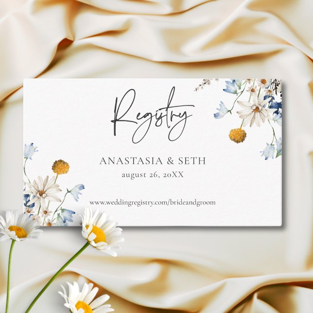 Carte D'accompagnement Fleurs sauvages bleues rustiques et marguerites Li (Créateur téléchargé)