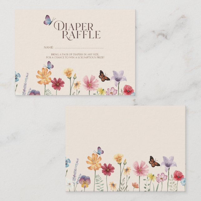 Carte D'accompagnement Fleurs sauvages et Papillon Baby shower Déchets Ra (Devant / Derrière)