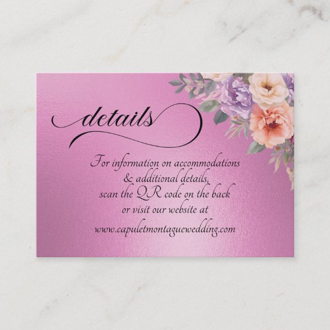 Carte D'accompagnement Fleurs sauvages printanières, code QR - Rose rose (Devant)