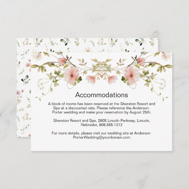 Carte D'accompagnement Fleurs sauvages rose pâle pour l'insertion de mari (Devant / Derrière)