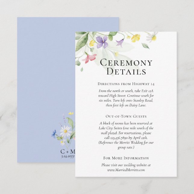 Carte D'accompagnement Fleurs sauvages simples à l'aquarelle Détails / In (Devant / Derrière)