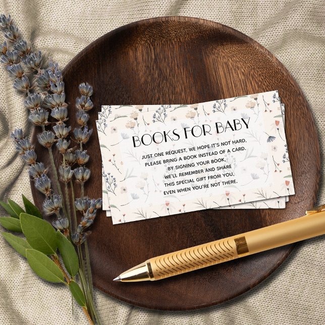 Carte D'accompagnement Fleurs sauvages sur la demande de livre pour bébé  (Wildflowers on Ivory Books for Baby Baby Shower Enclosure Cards)
