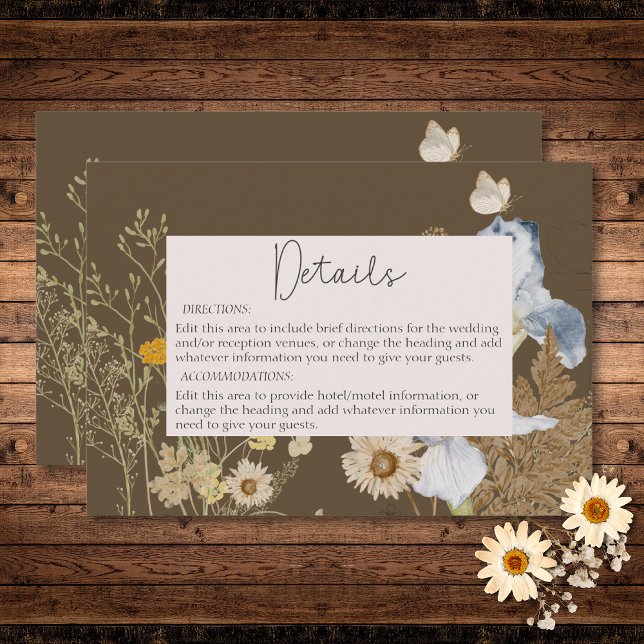 Carte D'accompagnement Fleurs sauvages sur Mariage Brown Détails (Wildflowers on Brown Wedding Details Enclosure Card)