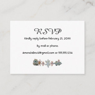 Carte D'accompagnement Fleurs succulentes mariages RSVP blanc