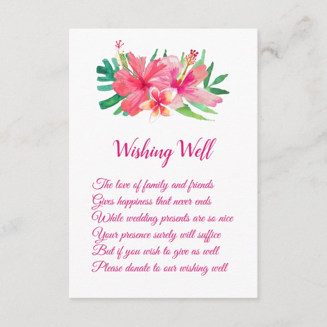 Carte D'accompagnement Fleurs tropicales Hibiscus Mariage Wishing well (Devant)