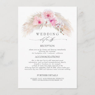 Carte D'accompagnement Fleurs tropicales roses Informations Mariages