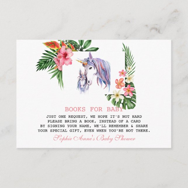 Carte D'accompagnement Fleurs tropicales uniques Baby shower Unicorn (Devant)