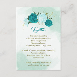Carte D'accompagnement fleurs turquoise vert feuille