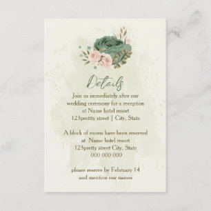Carte D'accompagnement fleurs vert sauge détails mariage