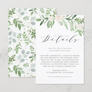 Carte D'accompagnement Fleurs vertes et blanches Détails du Mariage