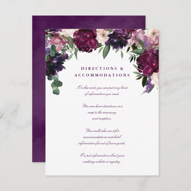 Carte D'accompagnement Fleurs violettes luxuriantes | Mariage romantique (Devant / Derrière)