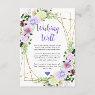 Carte D'accompagnement Fleurs Violettes Mariage Or Puits de Vœux